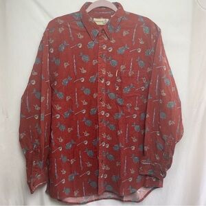 Vintage 90s Fieldmaster Rust Corduroy Fly Fishing Shirt Size L
